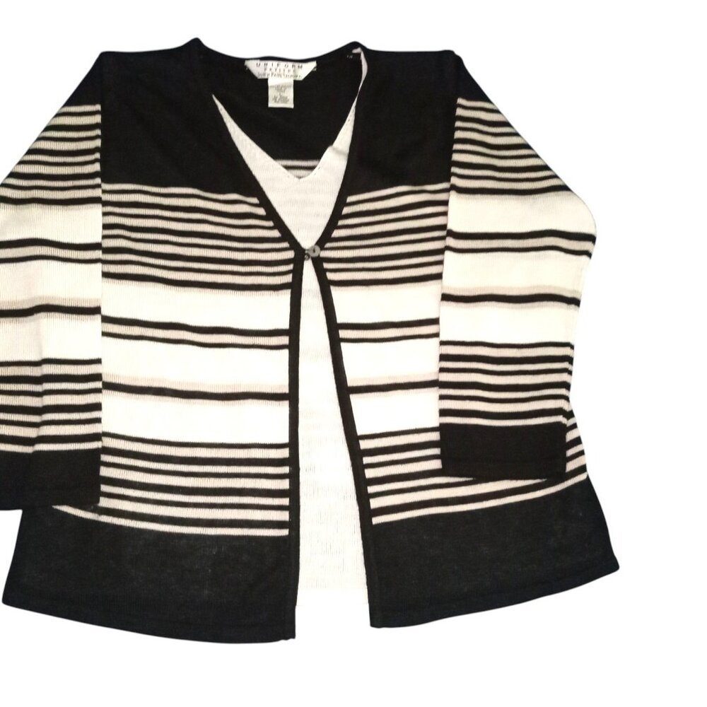 Vintage John Paul Richard Striped Black and White Cardigan with Undershirt-Large